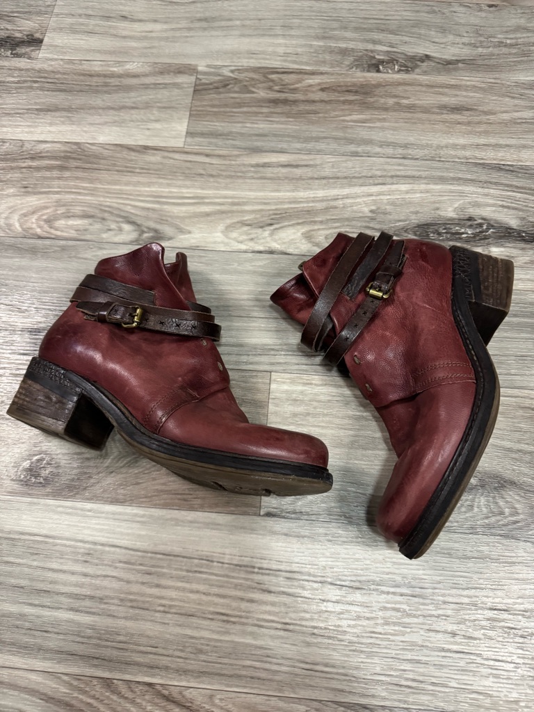 A.S. 98 Red Leather Heeled Belted Ankle Boots Size 39